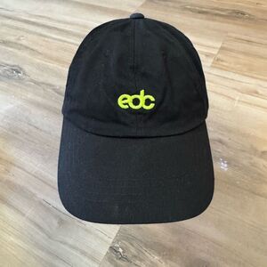 EDC Insomniac Black Adjustable Strap Hat With Neon Letters Festival 100% Cotton